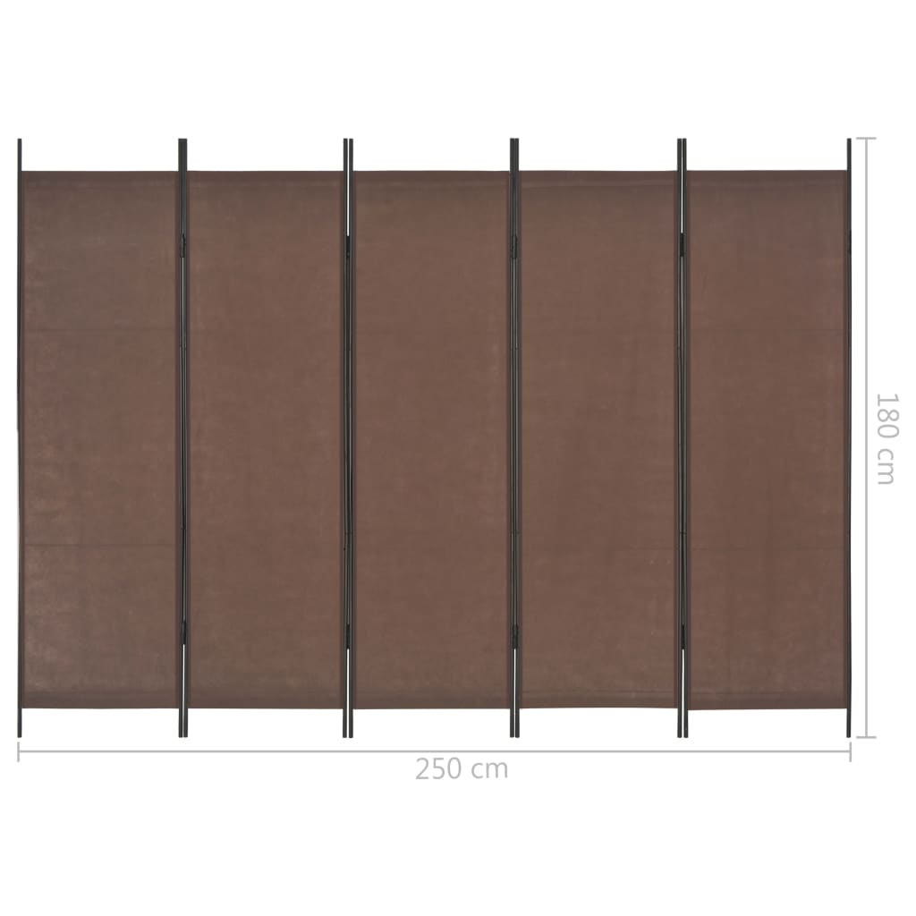 Διαχωριστικό Δωματίου με 5 Πάνελ Καφέ 250 x 180 εκ.