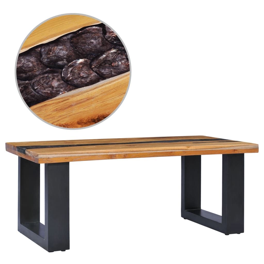 Τραπεζάκι Σαλονιού 100x50x40 εκ. Μασίφ Ξύλο Teak / Συνθ. Ρητίνη - PAKOBAZAAR