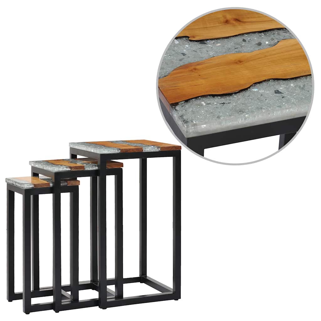 Τραπεζάκια Ζιγκόν 3 τεμ. από Μασίφ Ξύλο Teak / Συνθετική Ρητίνη - PAKOBAZAAR