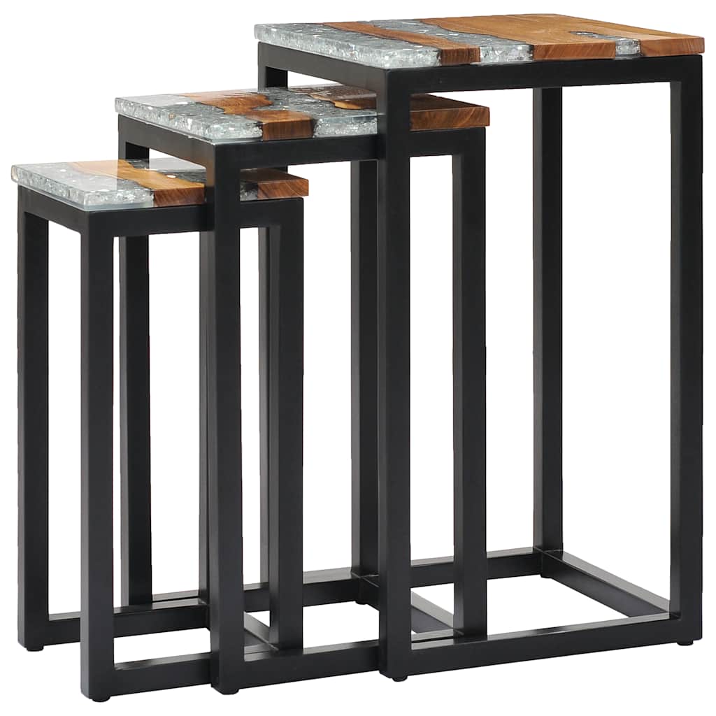 Τραπεζάκια Ζιγκόν 3 τεμ. από Μασίφ Ξύλο Teak / Συνθετική Ρητίνη - PAKOBAZAAR