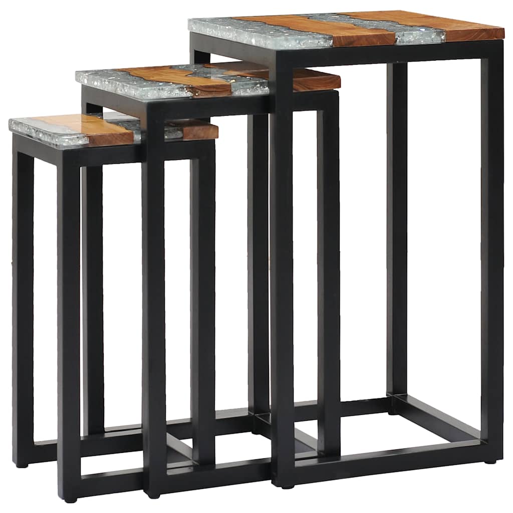 Τραπεζάκια Ζιγκόν 3 τεμ. από Μασίφ Ξύλο Teak / Συνθετική Ρητίνη - PAKOBAZAAR