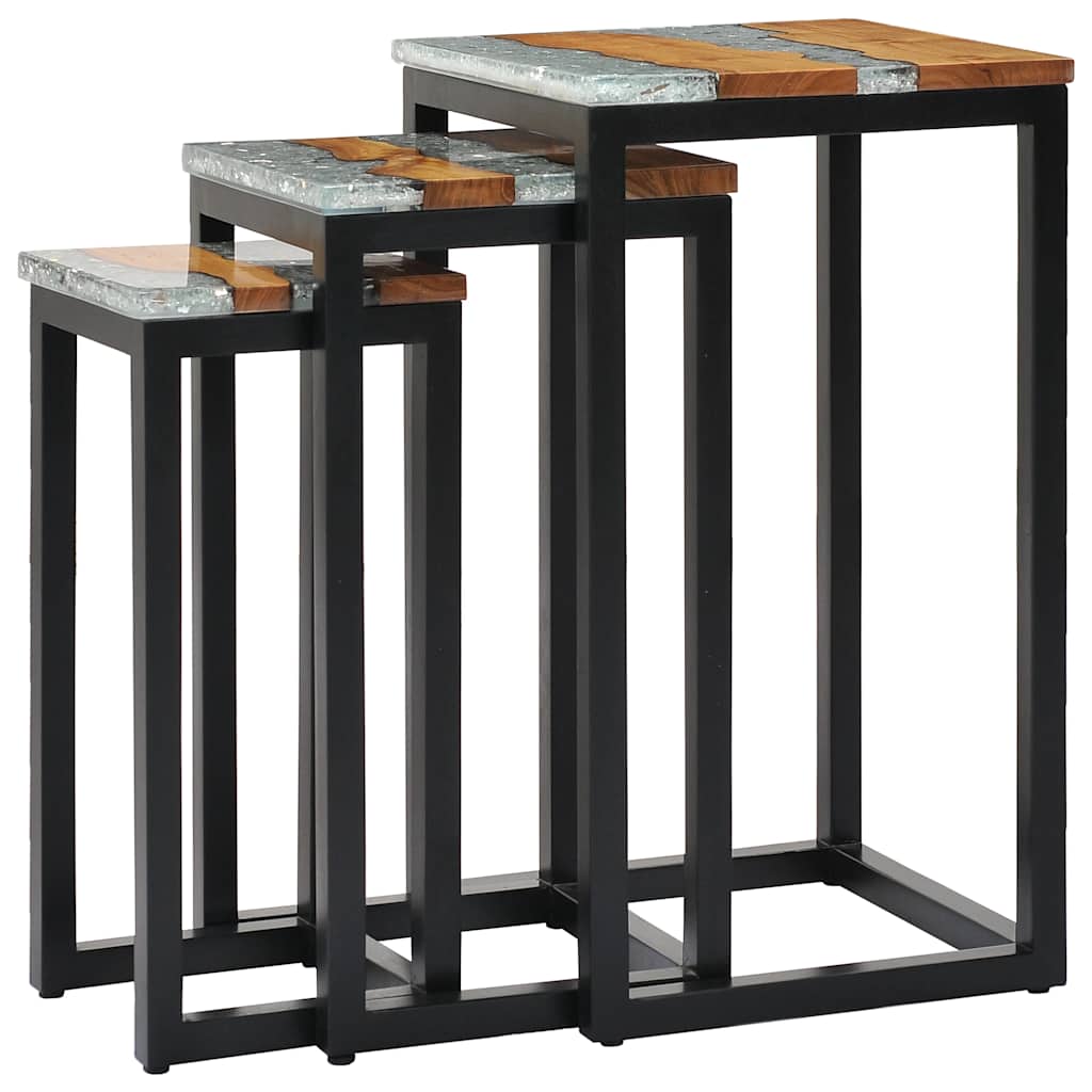 Τραπεζάκια Ζιγκόν 3 τεμ. από Μασίφ Ξύλο Teak / Συνθετική Ρητίνη - PAKOBAZAAR