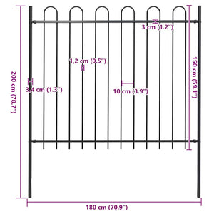 Φράχτης Κήπου με Κορυφή από Ατσάλι 181 x 150 εκ. Μαύρος - PAKOBAZAAR