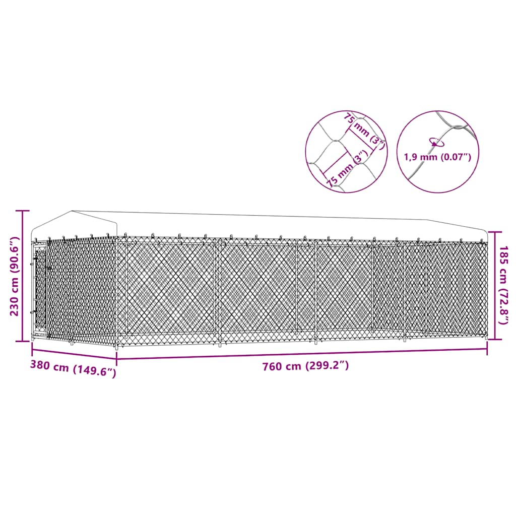 Κλουβί Σκύλου Εξωτερικού Χώρου 7,6 x 3,8 x 2,3 μ. με Στέγαστρο - PAKOBAZAAR