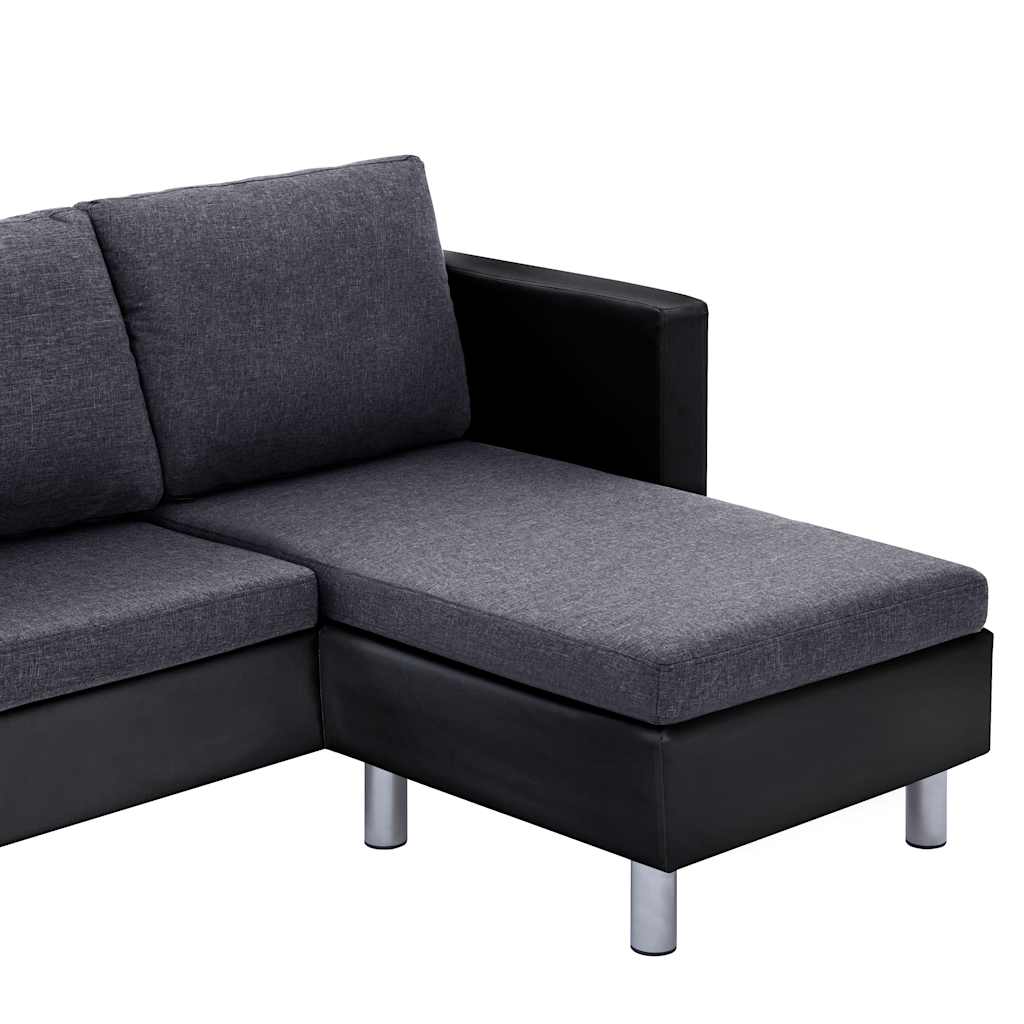 282205  3-Seater Sofa with Cushions Black Faux Leather