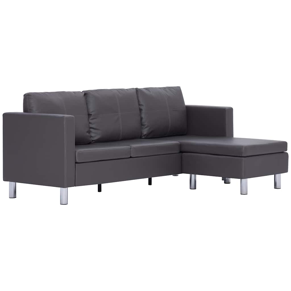282206  3-Seater Sofa with Cushions Grey Faux Leather