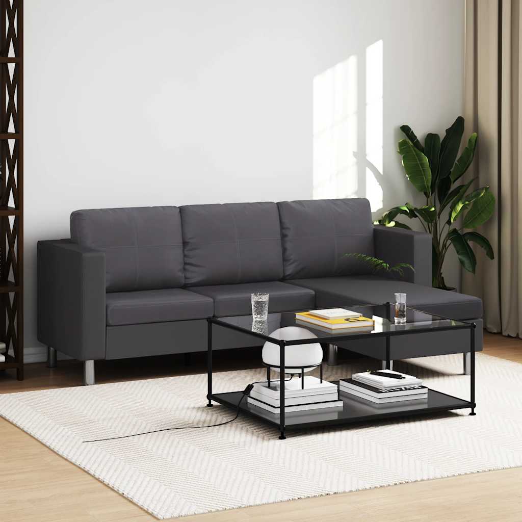 282206  3-Seater Sofa with Cushions Grey Faux Leather