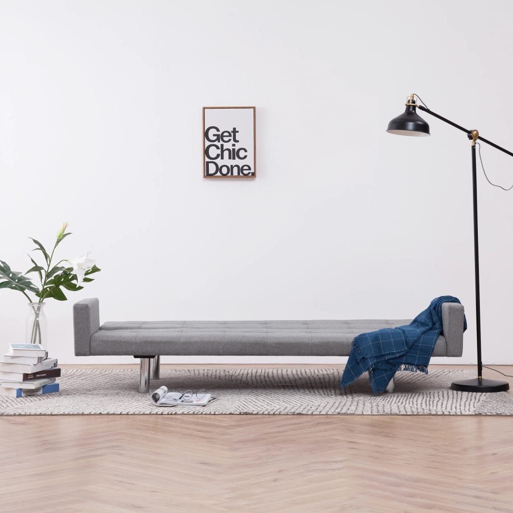 282217  Sofa Bed with Armrest Light Grey Polyester