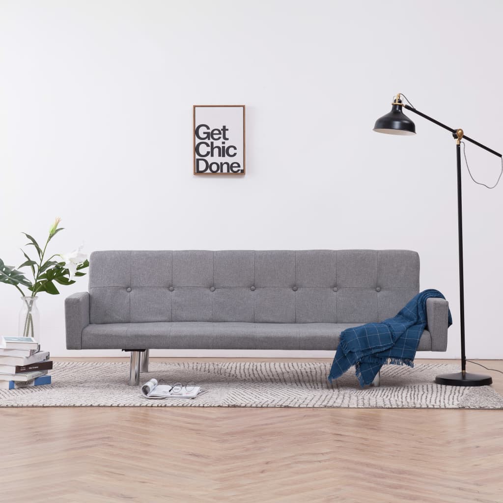 282217  Sofa Bed with Armrest Light Grey Polyester