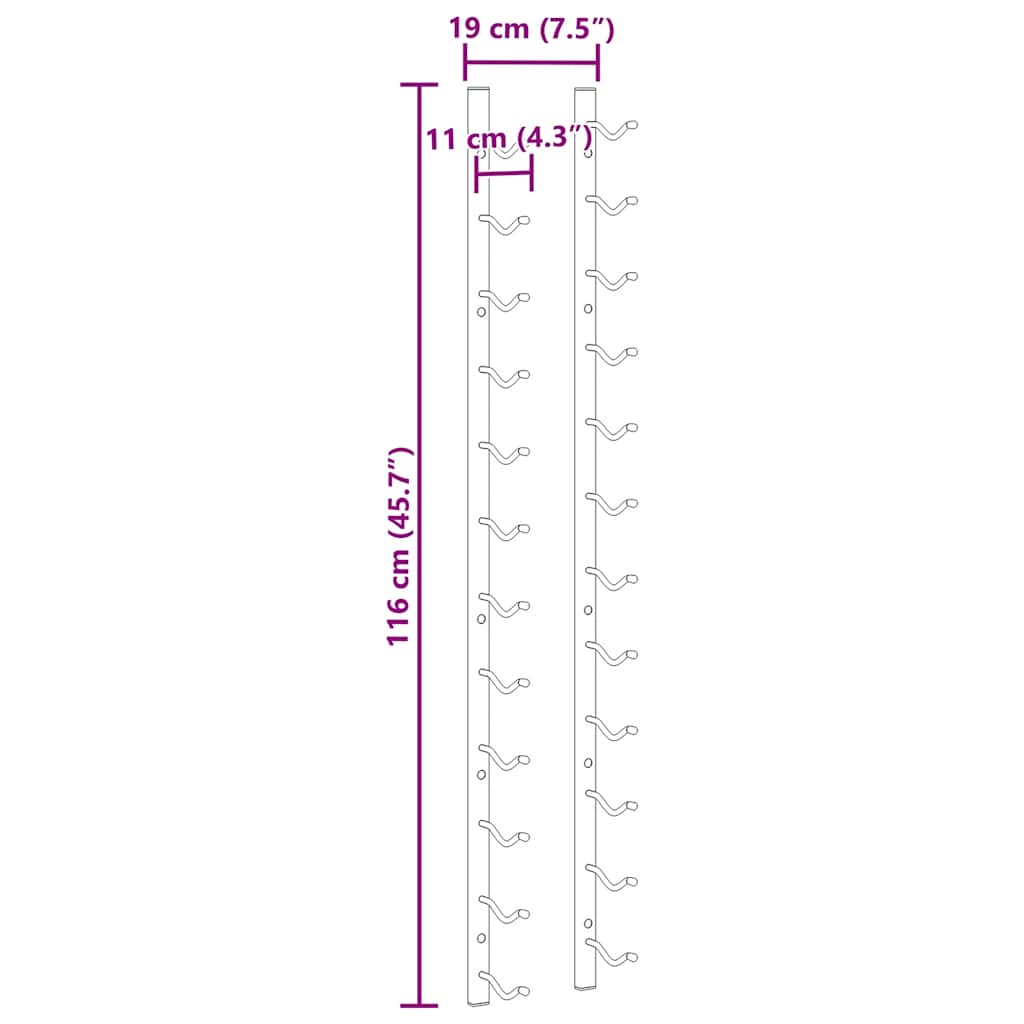 Βάσεις Κρασιών Τοίχου 2 τεμ. για 12 Φιάλες Μαύρες Σιδερένιες - PAKOBAZAAR