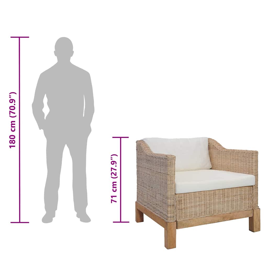Πολυθρόνα από Γνήσιο Ρατάν με Μαξιλάρια - PAKOBAZAAR