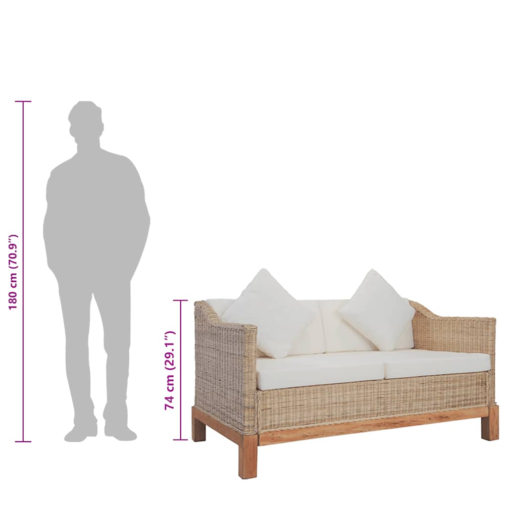 Καναπές Διθέσιος από Γνήσιο Ρατάν με Μαξιλάρια - PAKOBAZAAR