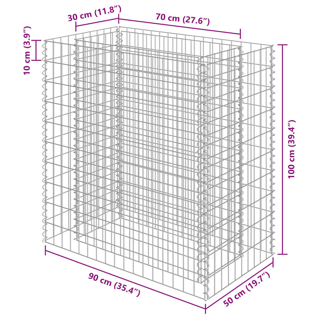Συρματοκιβώτιο-Γλάστρα Υπερυψωμένη 90x50x100 εκ. Γαλβ. Χάλυβας - PAKOBAZAAR