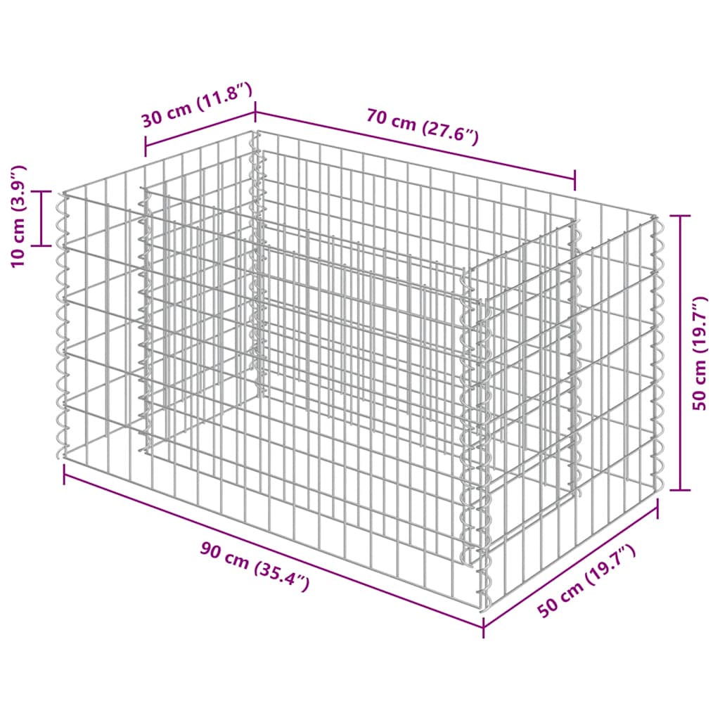 Συρματοκιβώτιο-Γλάστρα Υπερυψωμένη 90x50x50 εκ. Γαλβ. Χάλυβας - PAKOBAZAAR