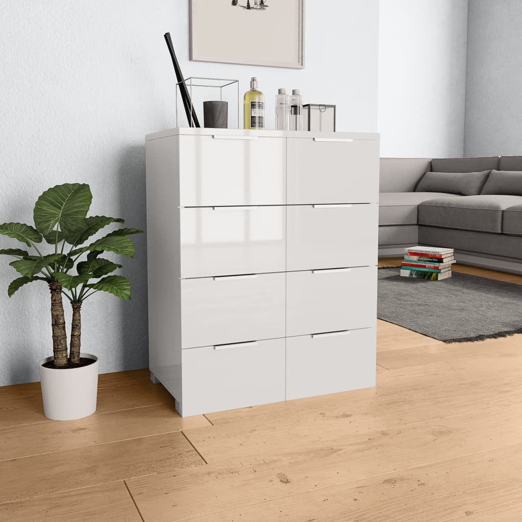 Μπουφές Ψηλός Γυαλιστερός Λευκός 60x35x80 εκ. Επεξ. Ξύλο - PAKOBAZAAR