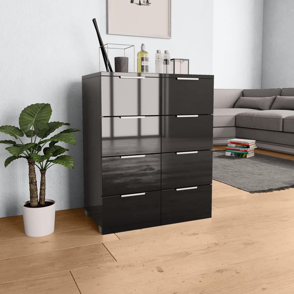Μπουφές Ψηλός Γυαλιστερός Μαύρος 60x35x80εκ. Επεξεργασμένο Ξύλο - PAKOBAZAAR