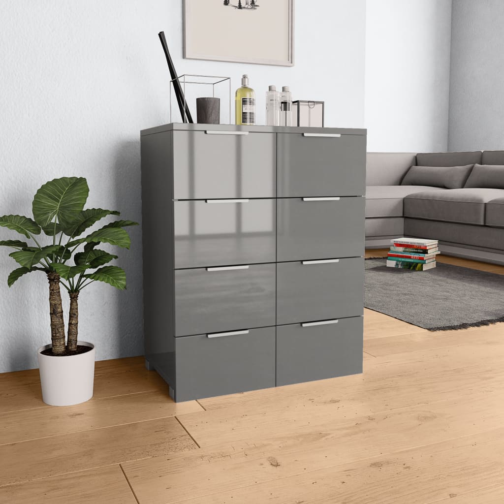 Μπουφές Ψηλός Γυαλιστερός Γκρι 60x35x80 εκ. Επεξ. Ξύλο - PAKOBAZAAR