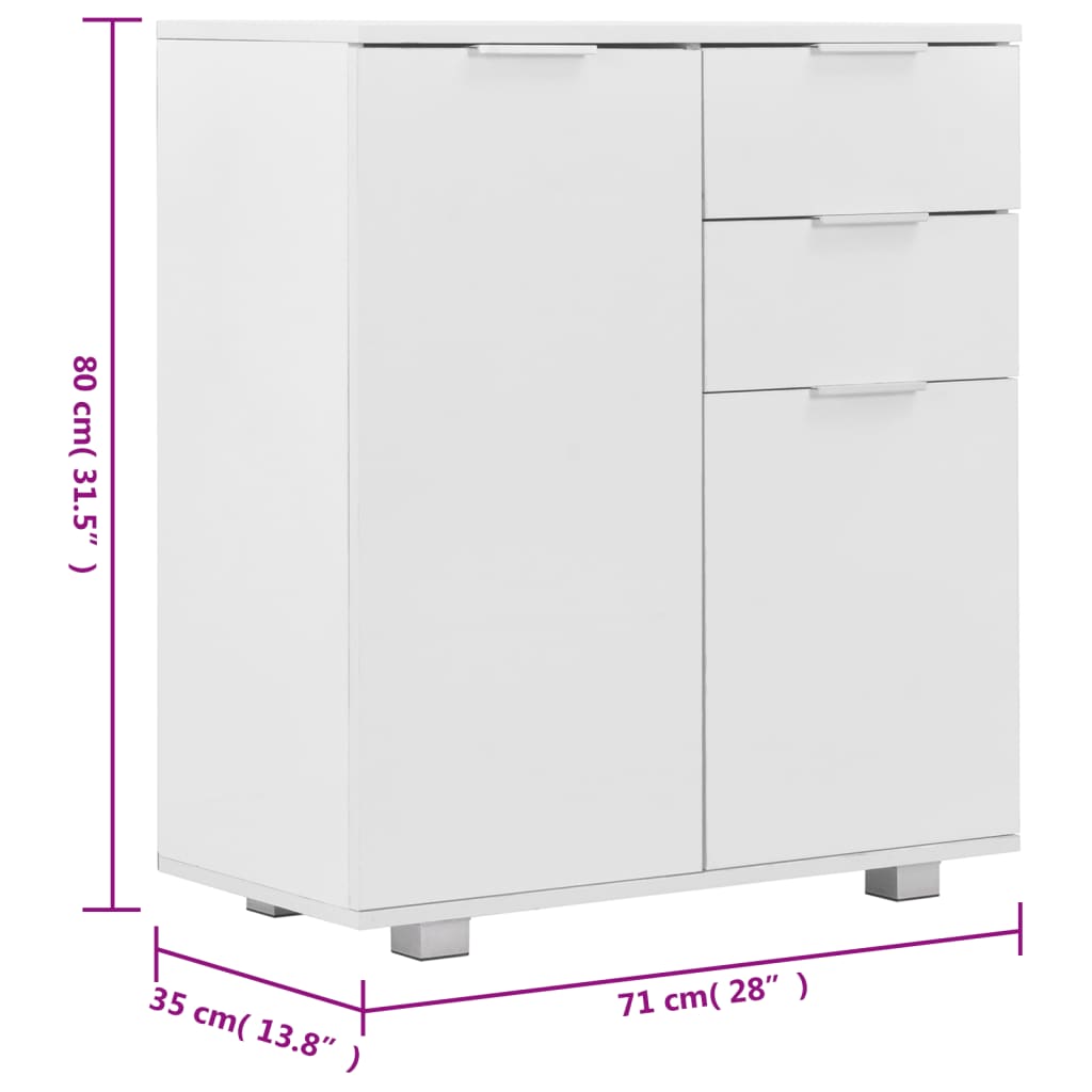 Μπουφές Ψηλός Γυαλιστερός Λευκός 71x35x80εκ. Επεξεργασμένο Ξύλο - PAKOBAZAAR