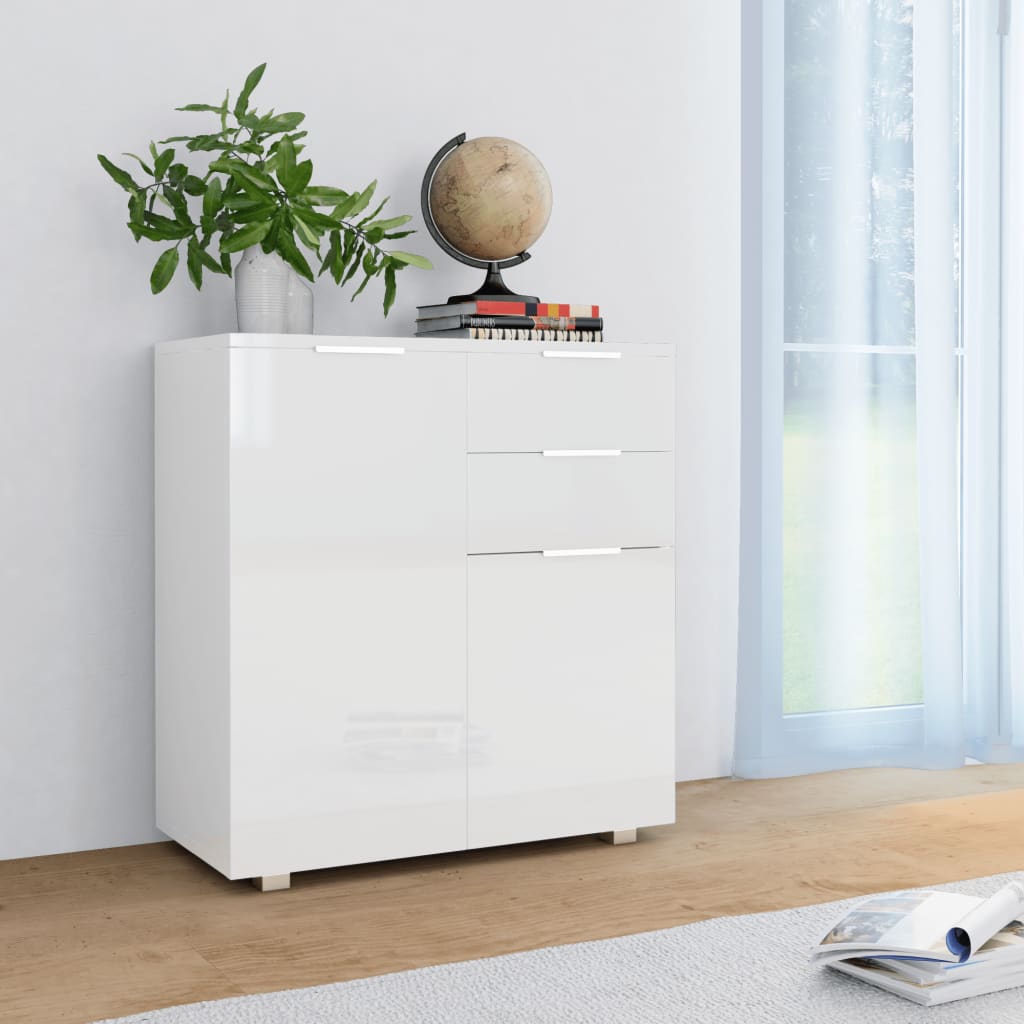 Μπουφές Ψηλός Γυαλιστερός Λευκός 71x35x80εκ. Επεξεργασμένο Ξύλο - PAKOBAZAAR