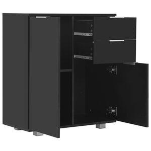 Μπουφές Ψηλός Γυαλιστερός Μαύρος 71x35x80εκ. Επεξεργασμένο Ξύλο - PAKOBAZAAR