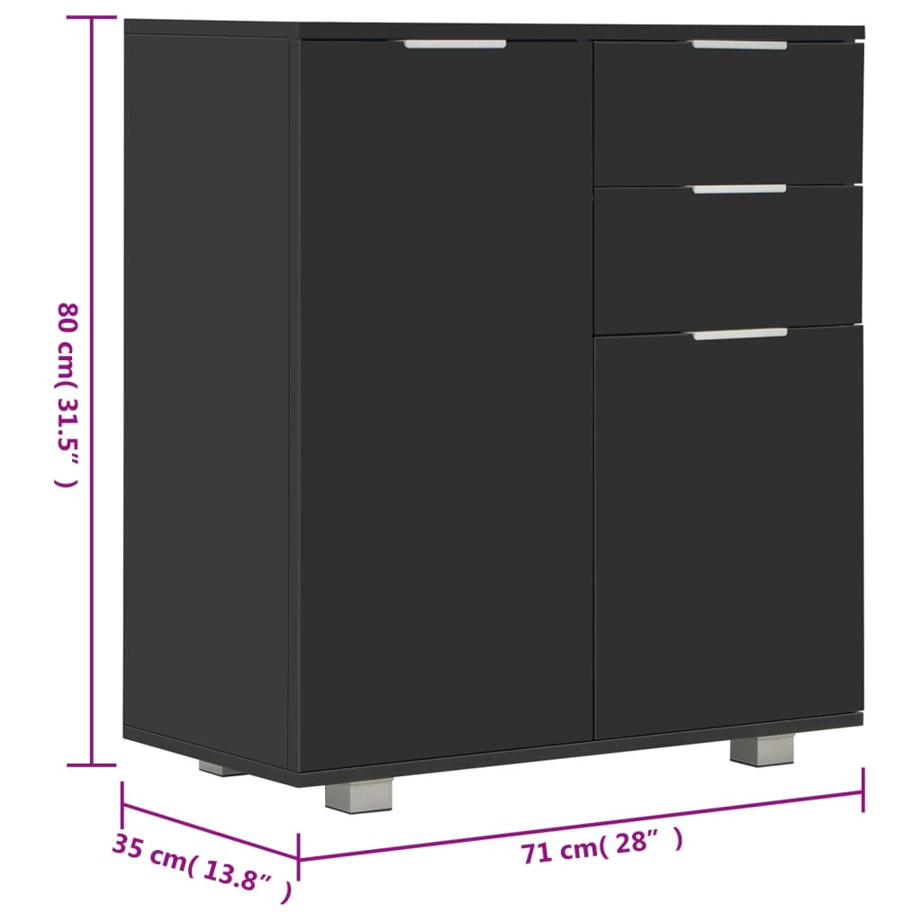 Μπουφές Ψηλός Γυαλιστερός Μαύρος 71x35x80εκ. Επεξεργασμένο Ξύλο - PAKOBAZAAR
