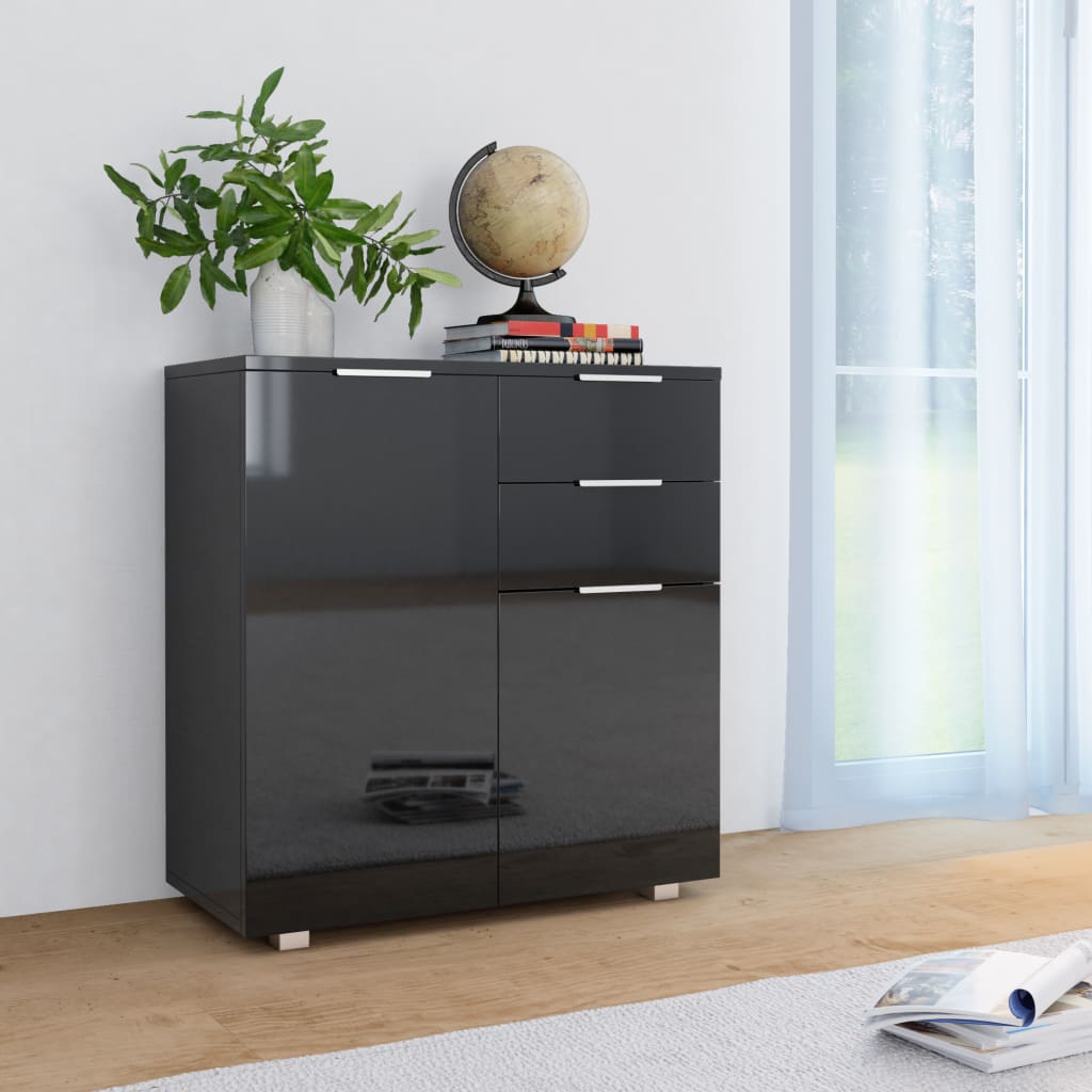 Μπουφές Ψηλός Γυαλιστερός Μαύρος 71x35x80εκ. Επεξεργασμένο Ξύλο - PAKOBAZAAR