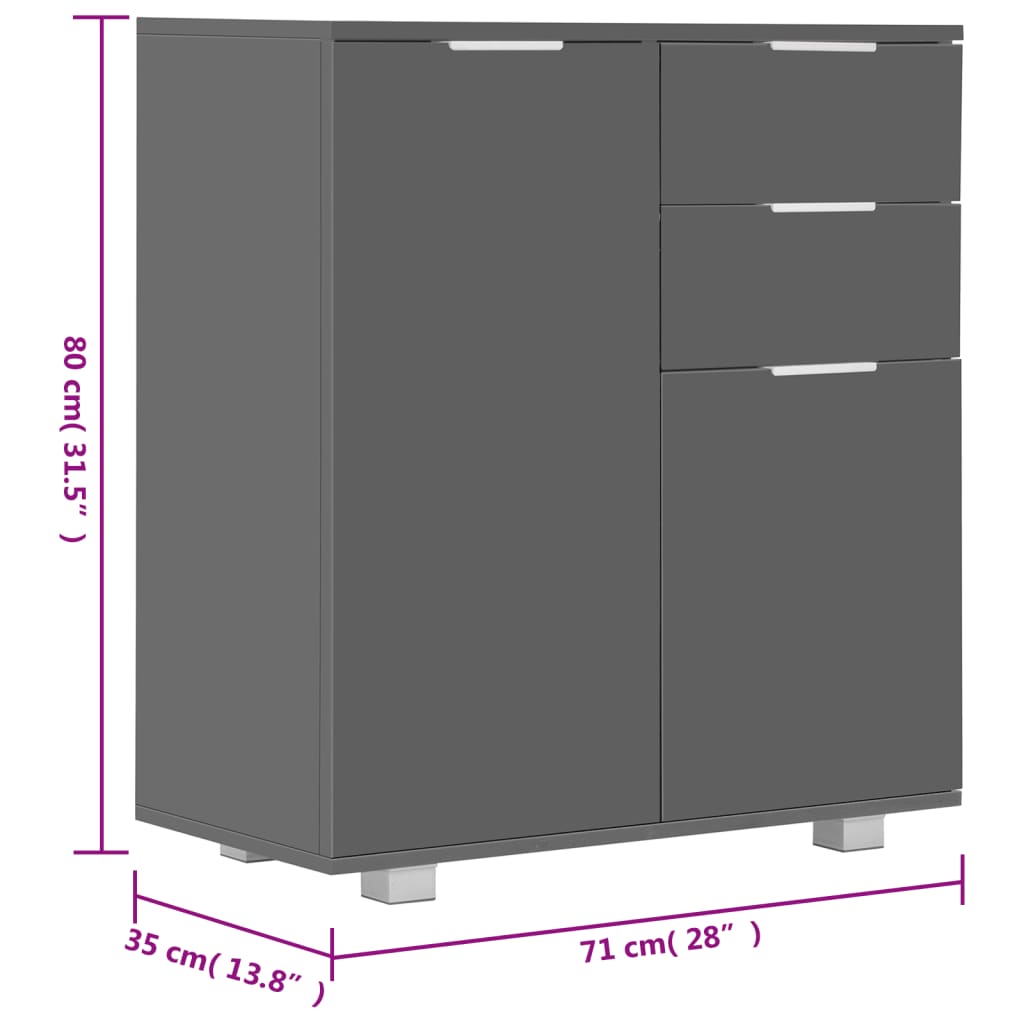 Μπουφές Ψηλός Γυαλιστερός Γκρι 71x35x80 εκ. Επεξεργασμένο Ξύλο - PAKOBAZAAR