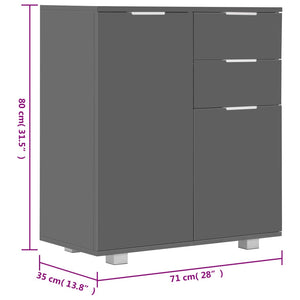Μπουφές Ψηλός Γυαλιστερός Γκρι 71x35x80 εκ. Επεξεργασμένο Ξύλο - PAKOBAZAAR