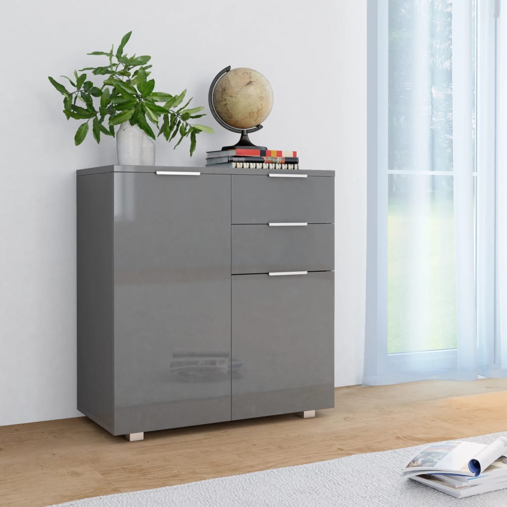 Μπουφές Ψηλός Γυαλιστερός Γκρι 71x35x80 εκ. Επεξεργασμένο Ξύλο - PAKOBAZAAR