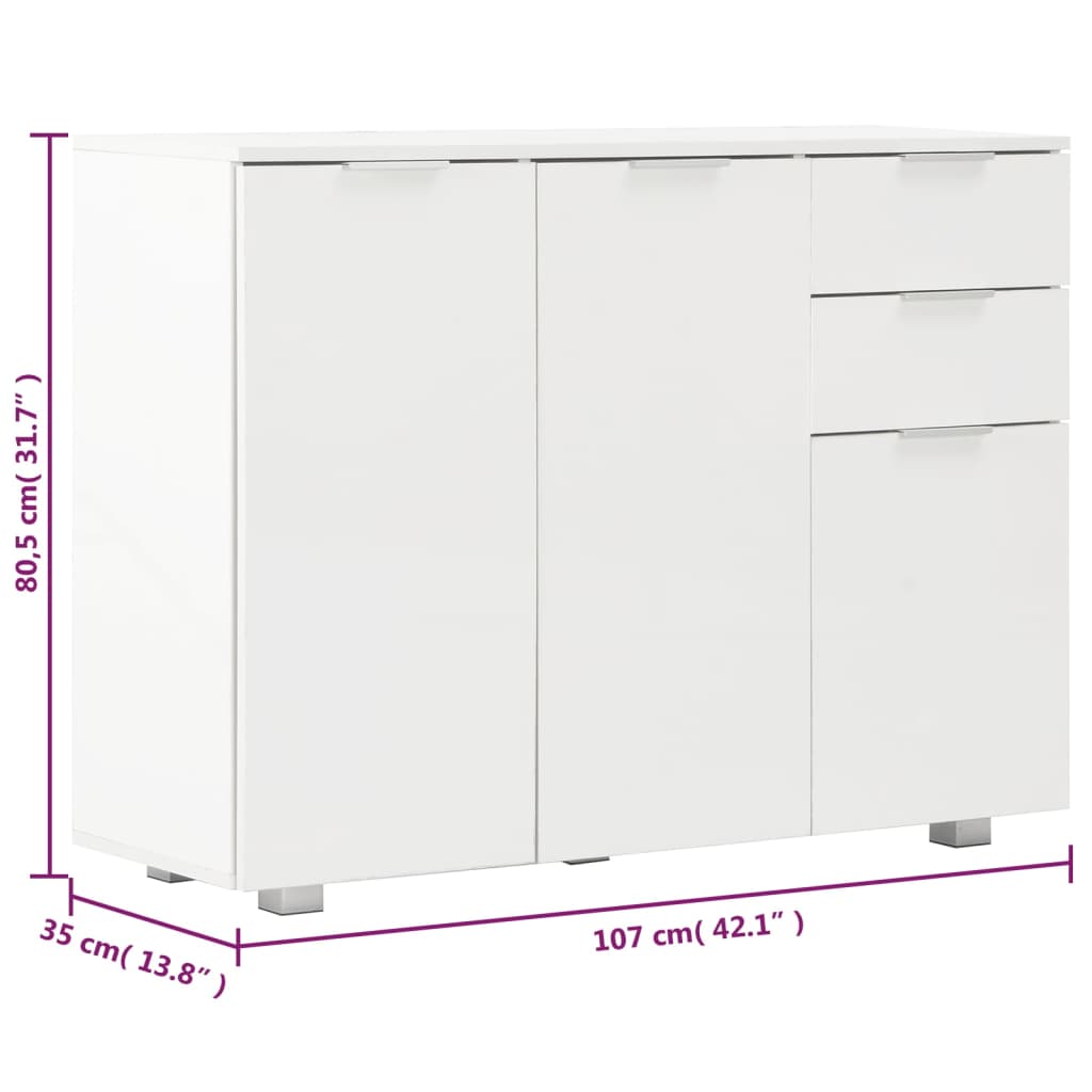 Μπουφές Γυαλιστερός Λευκός 107x35x80,5 εκ. - PAKOBAZAAR