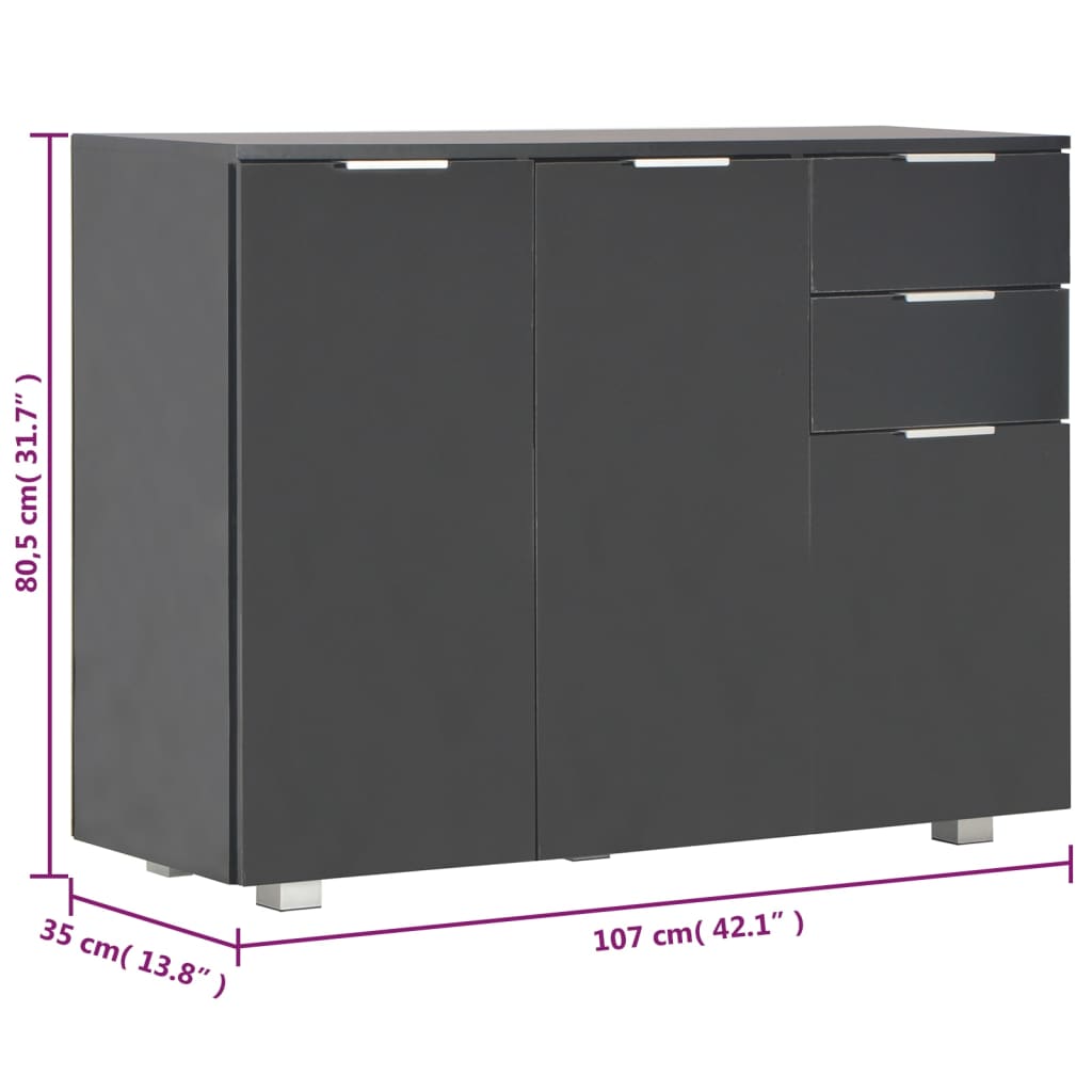Μπουφές Γυαλιστερός Μαύρος 107x35x80,5 εκ. - PAKOBAZAAR