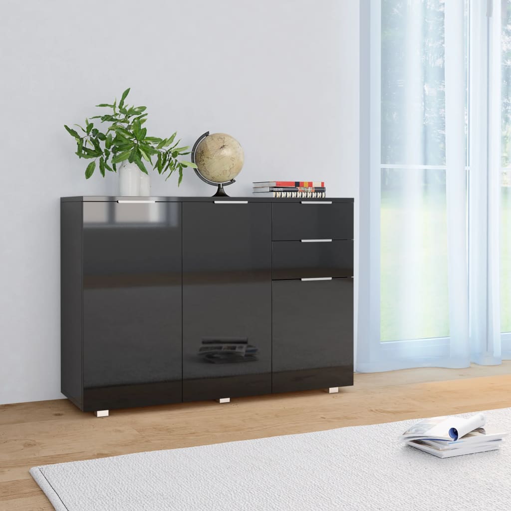 Μπουφές Γυαλιστερός Μαύρος 107x35x80,5 εκ. - PAKOBAZAAR