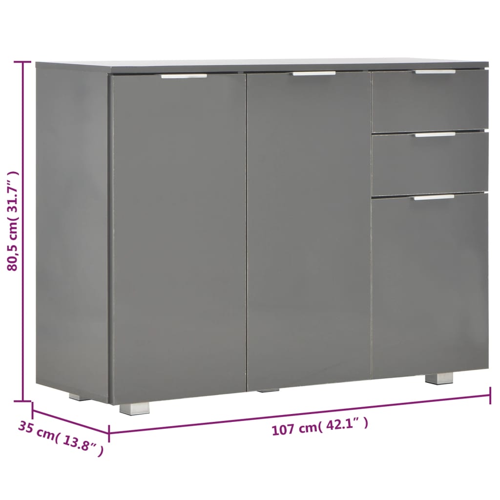 Μπουφές Γυαλιστερός Γκρι 107x35x80,5 εκ. - PAKOBAZAAR