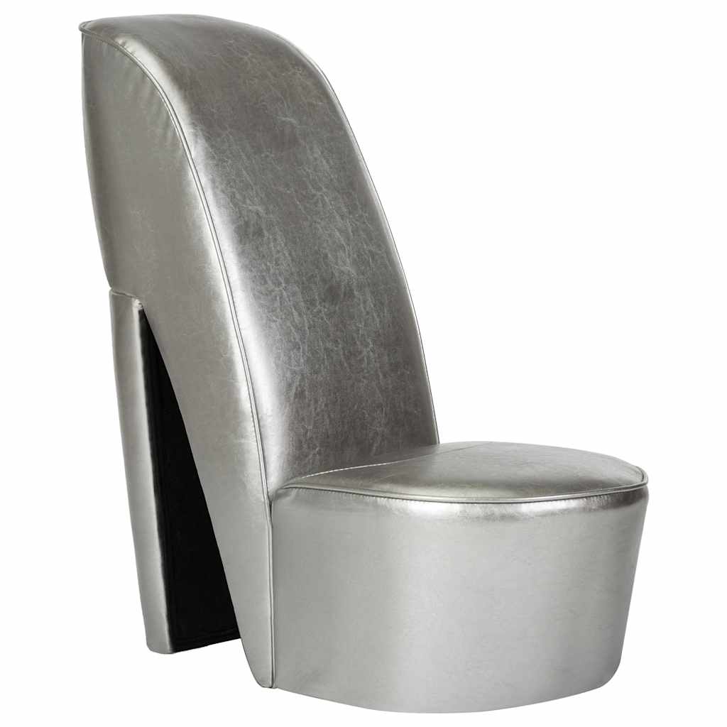 Κάθισμα Γόβα Ασημί από Συνθετικό Δέρμα - PAKOBAZAAR