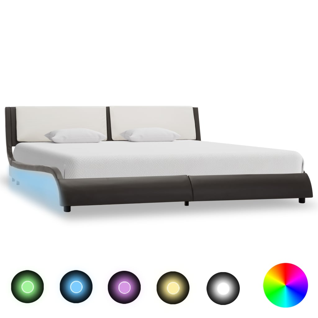 Πλαίσιο Κρεβατιού με LED Γκρι/Λευκό 180x200 εκ. Συνθετικό Δέρμα - Pakobazaar