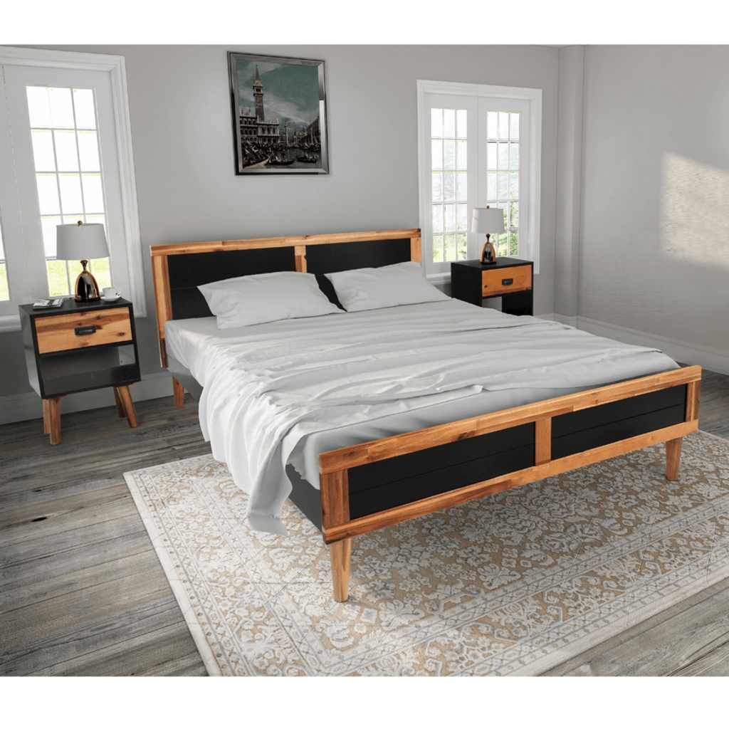 Πλαίσιο Κρεβατιού με Κομοδίνα από Μασίφ Ξύλο Ακακίας