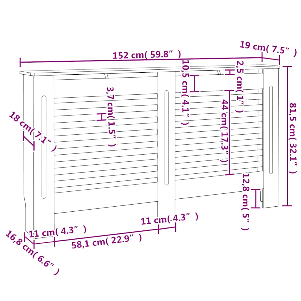 Κάλυμμα Καλοριφέρ Λευκό 152 x 19 x 81,5 εκ. από MDF - PAKOBAZAAR