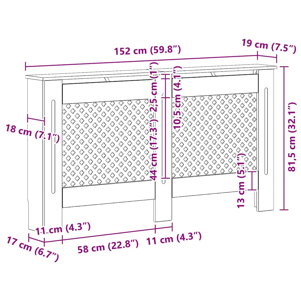 Κάλυμμα Καλοριφέρ Λευκό 152 x 19 x 81,5 εκ. από MDF - Pakobazaar