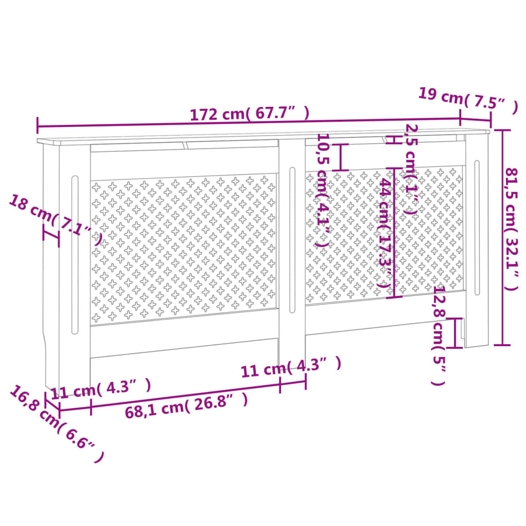 Κάλυμμα Καλοριφέρ Λευκό 172 x 19 x 81,5 εκ. από MDF - PAKOBAZAAR