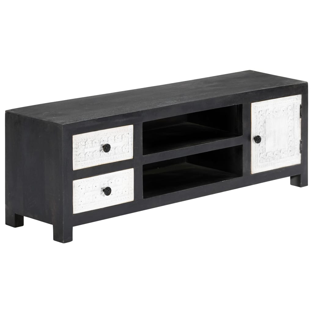 Έπιπλο Τηλεόρασης Σκαλιστό Γκρι/Λευκό 120x30x40 εκ Μασίφ Μάνγκο - PAKOBAZAAR