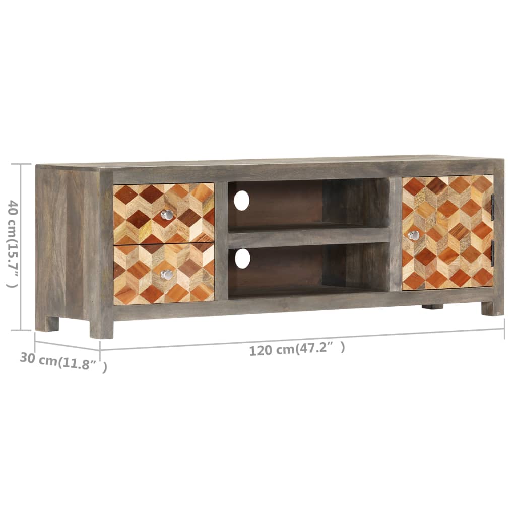 Έπιπλο Τηλεόρασης Γκρι 120x30x40 εκ. από Μασίφ Ξύλο Μάνγκο - PAKOBAZAAR