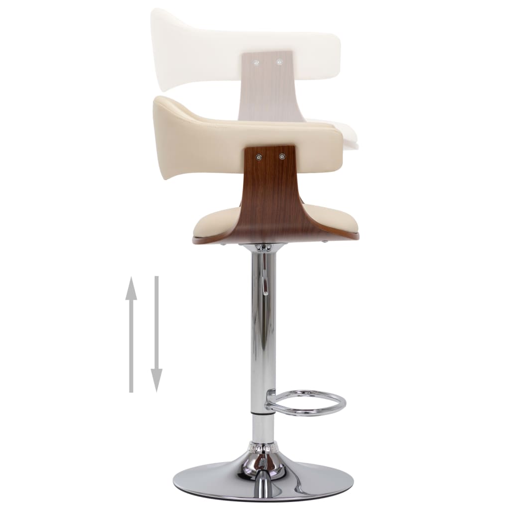 Σκαμπό Μπαρ 2 τεμ. Κρεμ από Λυγισμένο Ξύλο και Συνθετικό Δέρμα - PAKOBAZAAR