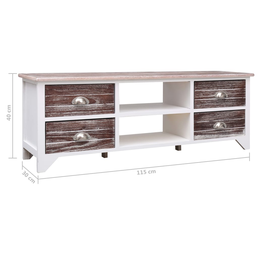 Έπιπλο Τηλεόρασης Λευκό/Καφέ 115 x 30 x 40 εκ. Ξύλο Παυλώνιας - Pakobazaar