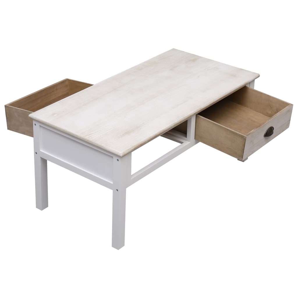 Τραπεζάκι Σαλονιού Λευκό/Φυσικό Χρώμα 100 x 50 x 45 εκ. Ξύλινο