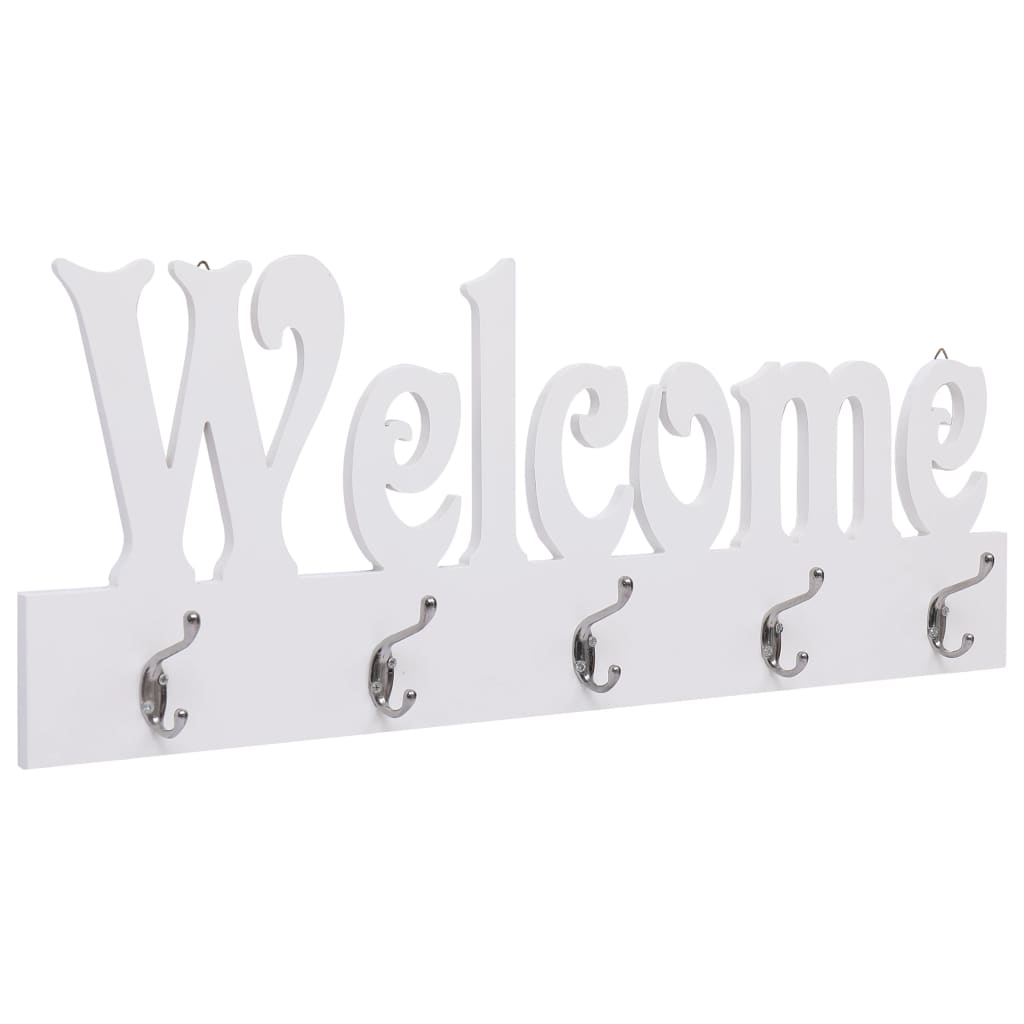 Κρεμάστρα Τοίχου «WELCOME» Λευκή 74 x 29,5  εκ. - PAKOBAZAAR
