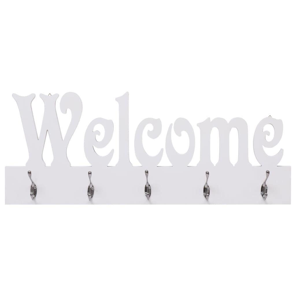 Κρεμάστρα Τοίχου «WELCOME» Λευκή 74 x 29,5  εκ. - PAKOBAZAAR