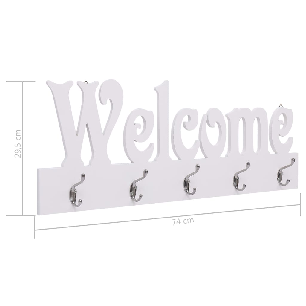Κρεμάστρα Τοίχου «WELCOME» Λευκή 74 x 29,5  εκ. - PAKOBAZAAR