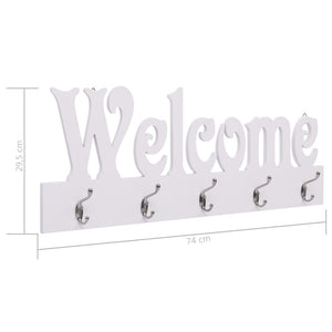 Κρεμάστρα Τοίχου «WELCOME» Λευκή 74 x 29,5  εκ. - PAKOBAZAAR