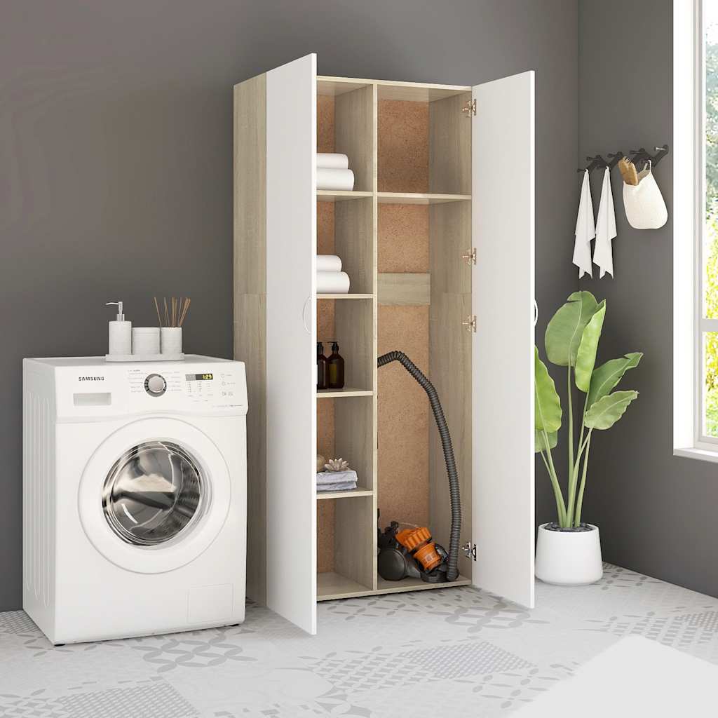 Ντουλάπα Λευκή / Sonoma Δρυς 80 x 35,5 x 180 εκ. Μοριοσανίδα - Pakobazaar