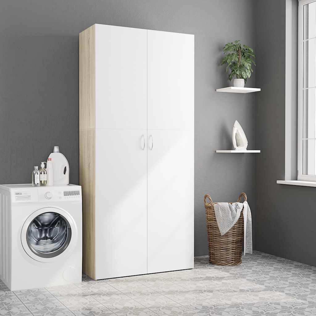 Ντουλάπα Λευκή / Sonoma Δρυς 80 x 35,5 x 180 εκ. Μοριοσανίδα - Pakobazaar